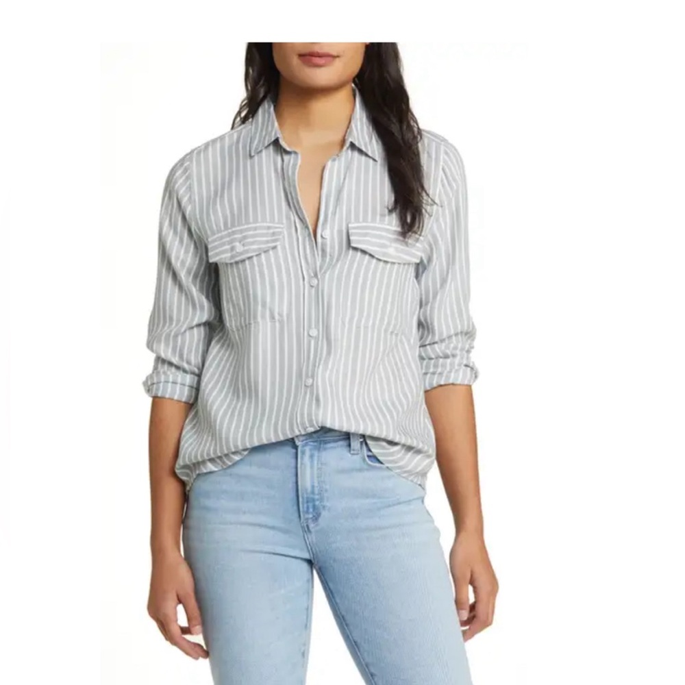 Finley Stripe Button-Up Shirt Medium, HILLSIDE GREEN